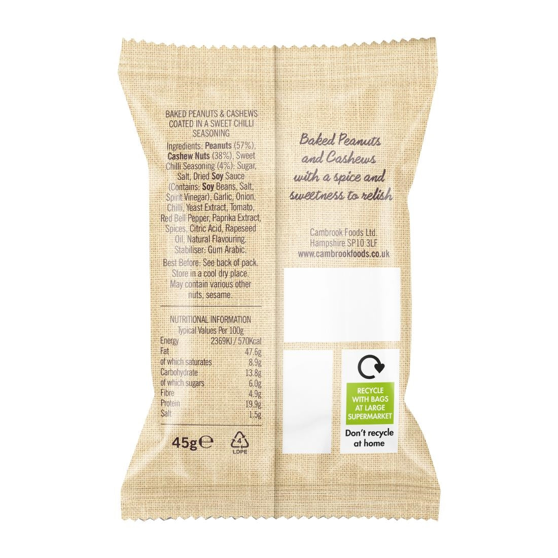 Cambrook Baked Sweet Chilli Peanuts & Cashews Snack Pack 45g (24 Pack)
