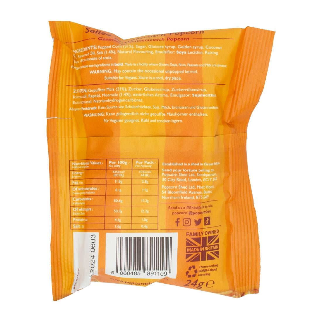 Popcorn Shed Butterscotch Popcorn Snack Pack 24g (16 Pack)