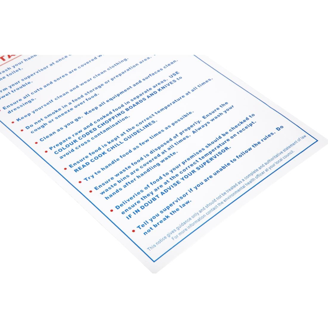 Vogue Food Safety Act 2006 Guidance Sign
