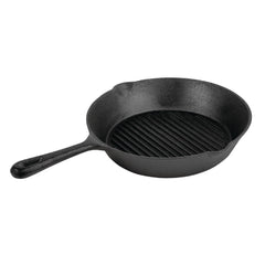Vogue Round Cast Iron Ribbed Skillet Pan 26cm