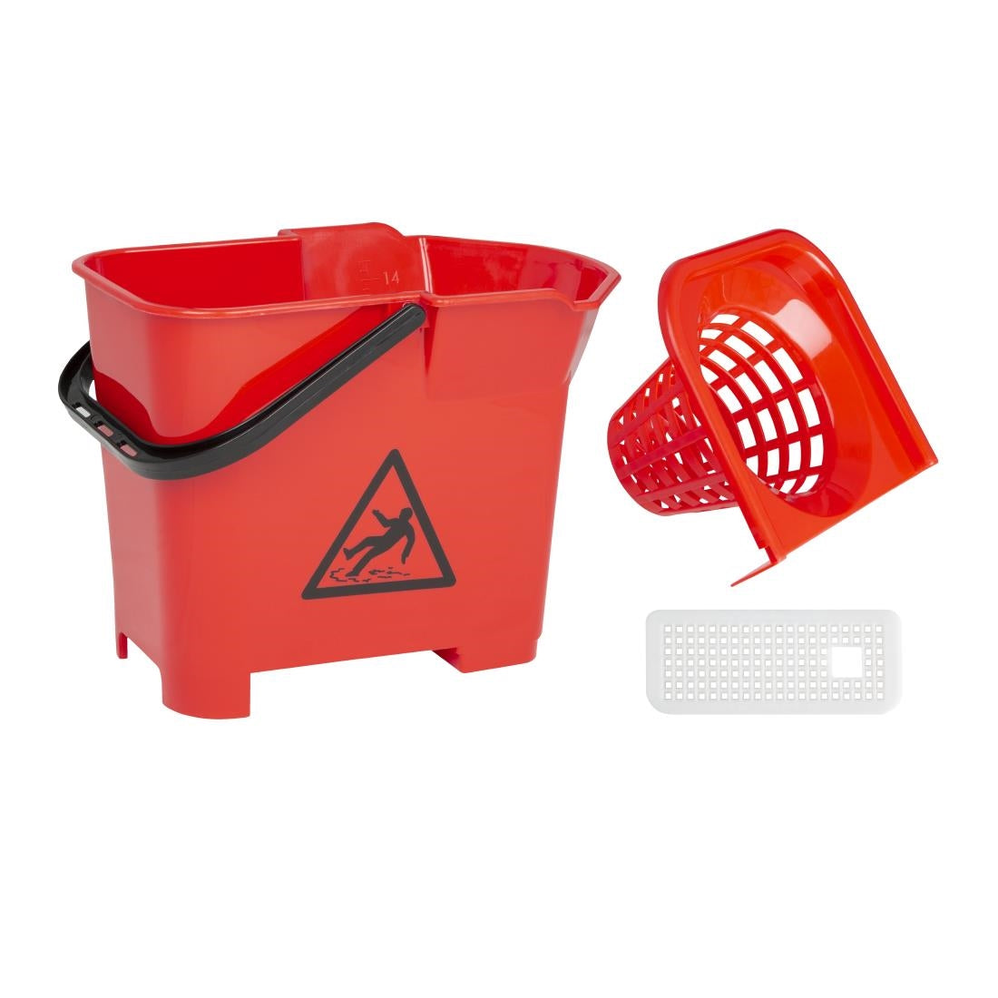 Nisbets Essentials Mop Bucket & Wringer 10Ltr Red (3 parts)