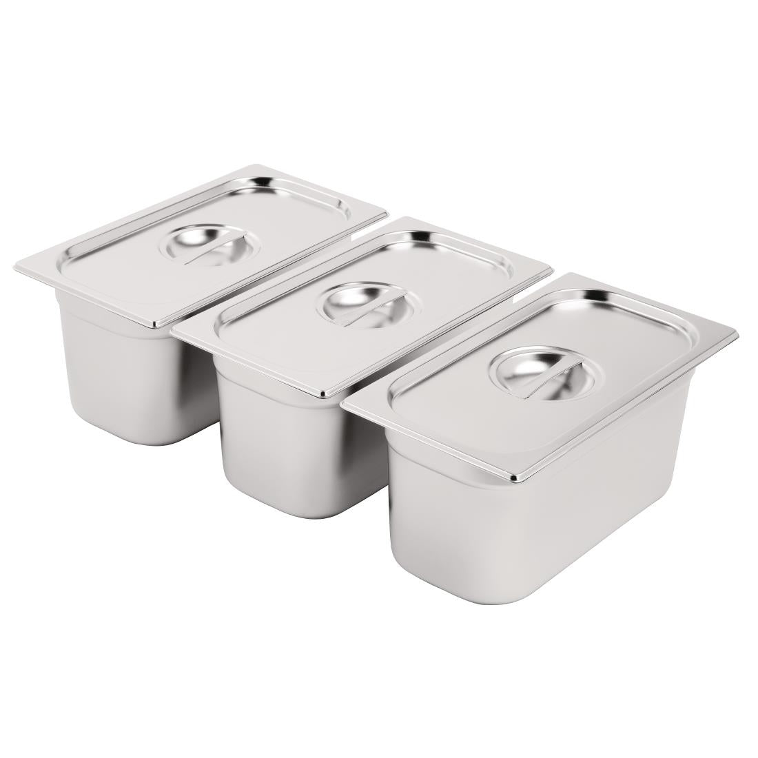 Vogue Stainless Steel 1/3 Gastronorm Tray Set with Lids (3 Pack)