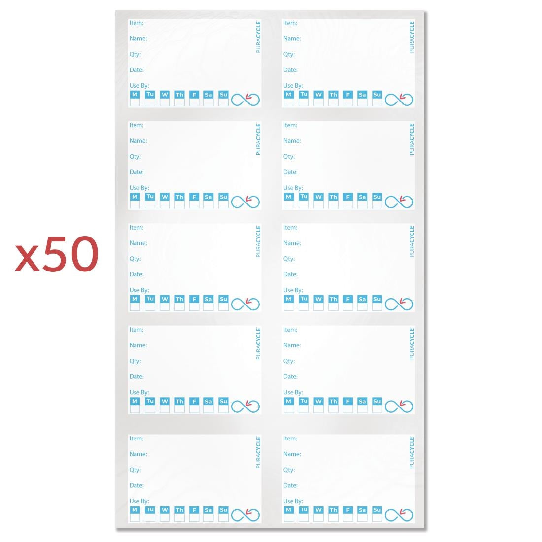 Puracycle Reusable Day Label Pack (50 Labels, 2 Cloths) + Free Pens