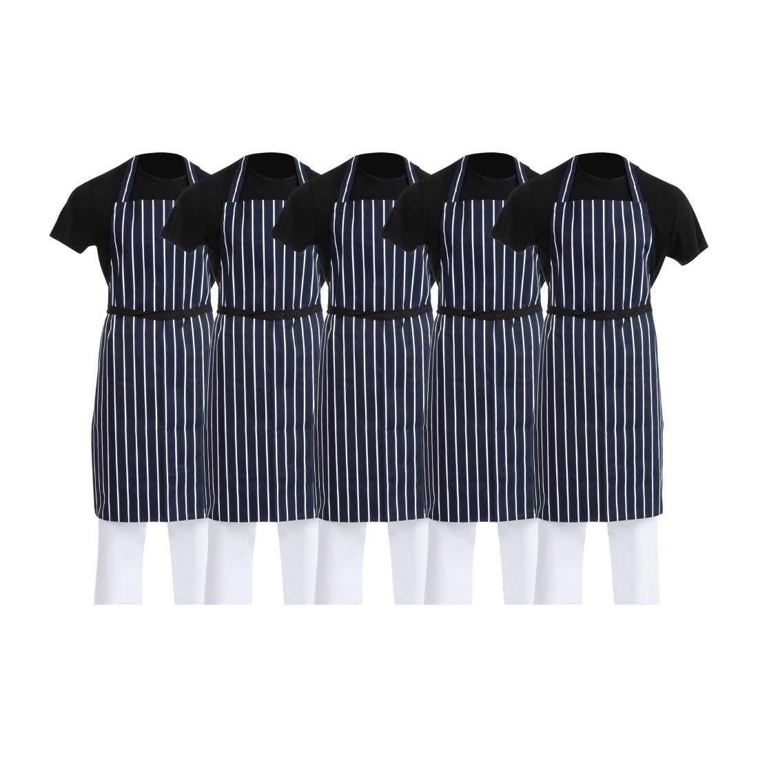 Whites Butchers Stripe Bib Aprons Blue/White (5 Pack)