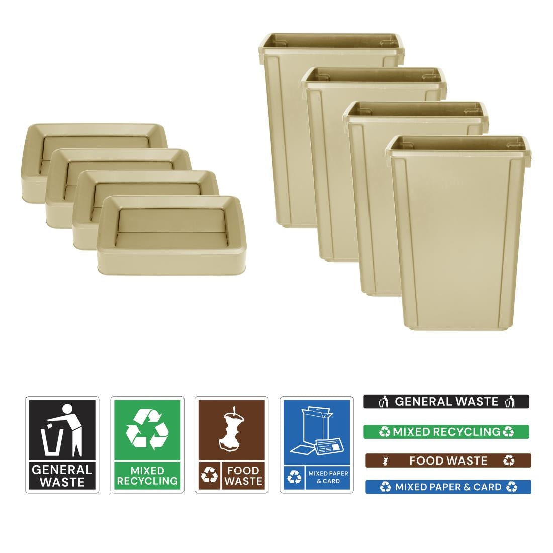 Jantex Simpler Recycling Slim Bin Bundle Beige 4x 60Ltr