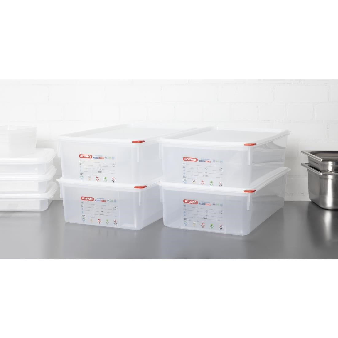 Araven Polypropylene 1/1 Gastronorm Food Storage Box 21Ltr (4 Pack)