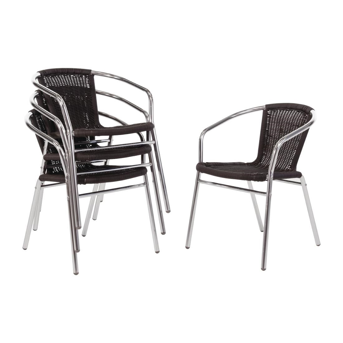 Bolero Aluminium and PE Wicker Chairs Black (4 Pack)
