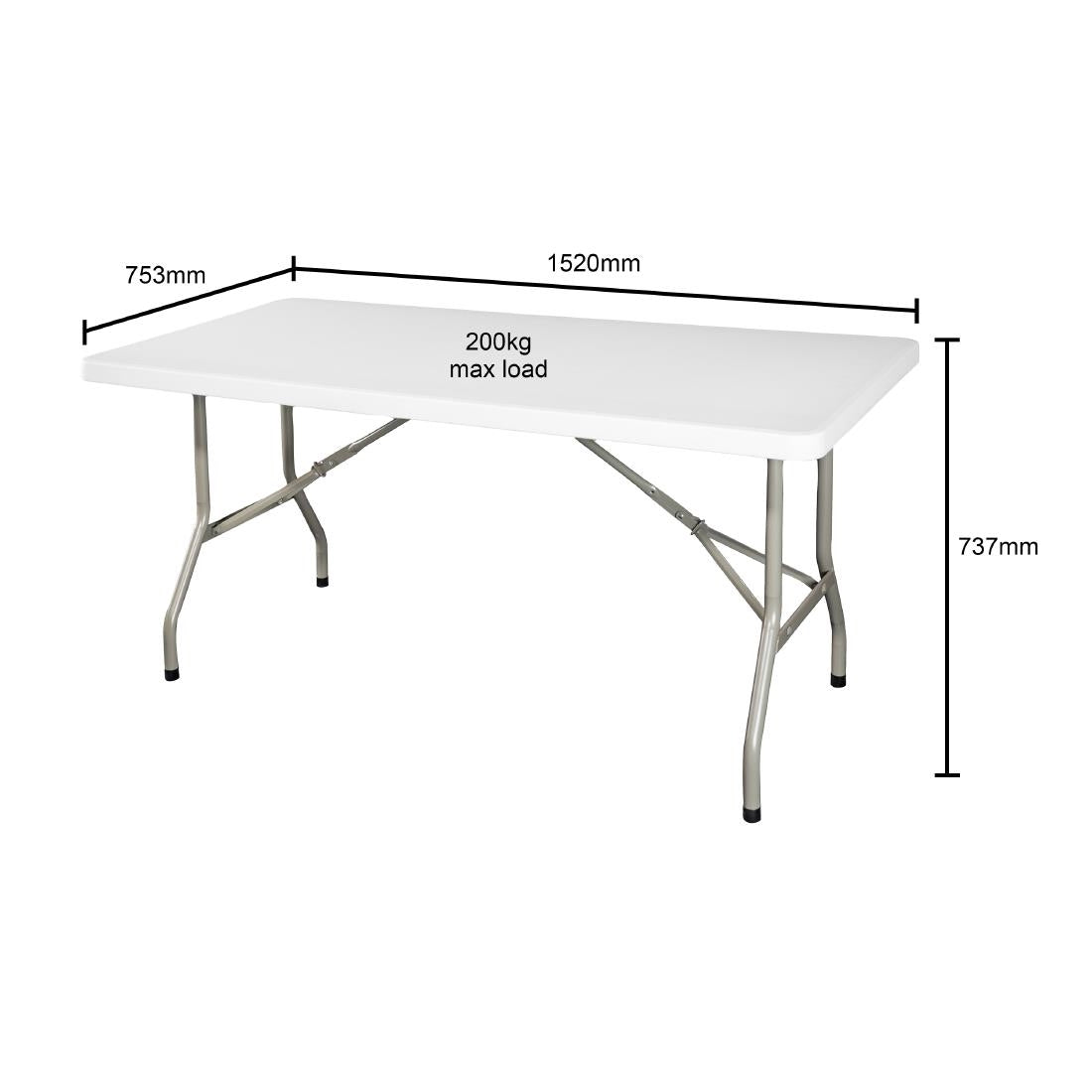 Bolero PE Rectangular Folding Table White 5ft (Single)