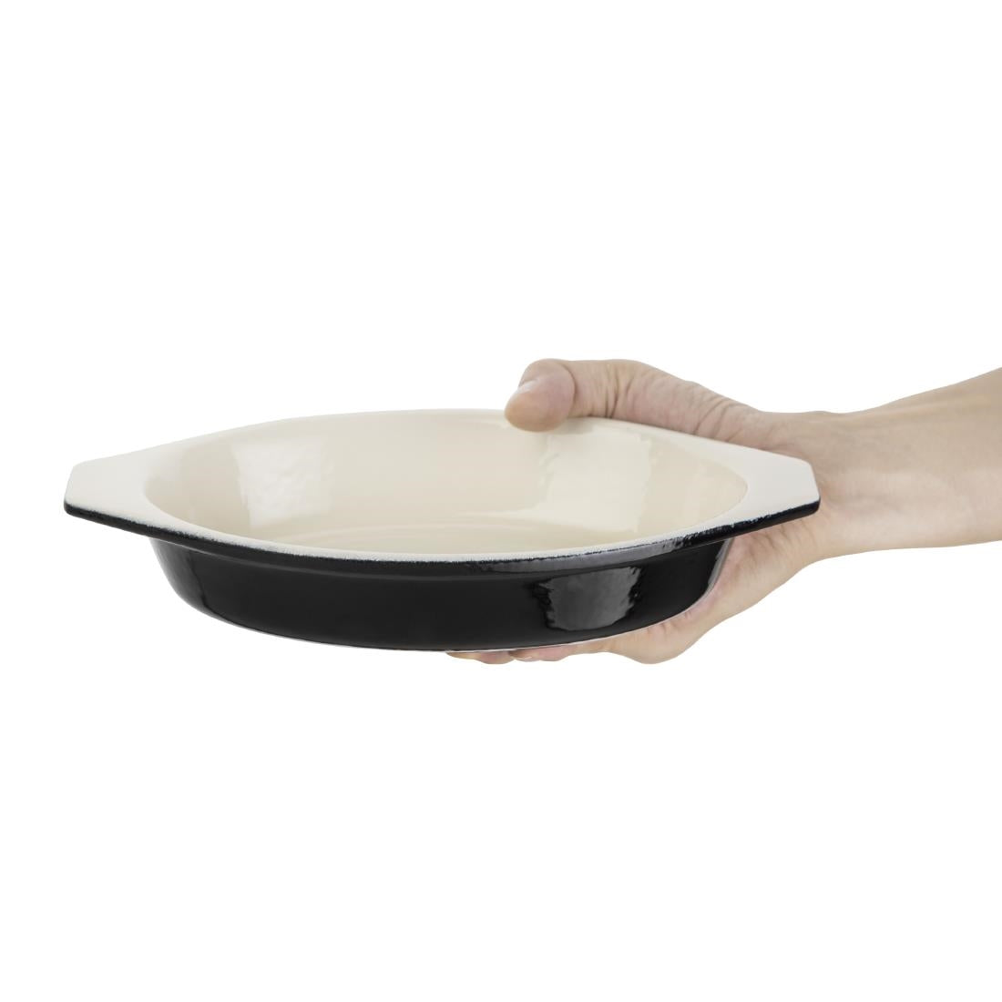 Vogue Cast Iron Oval Gratin Dish Black 650ml