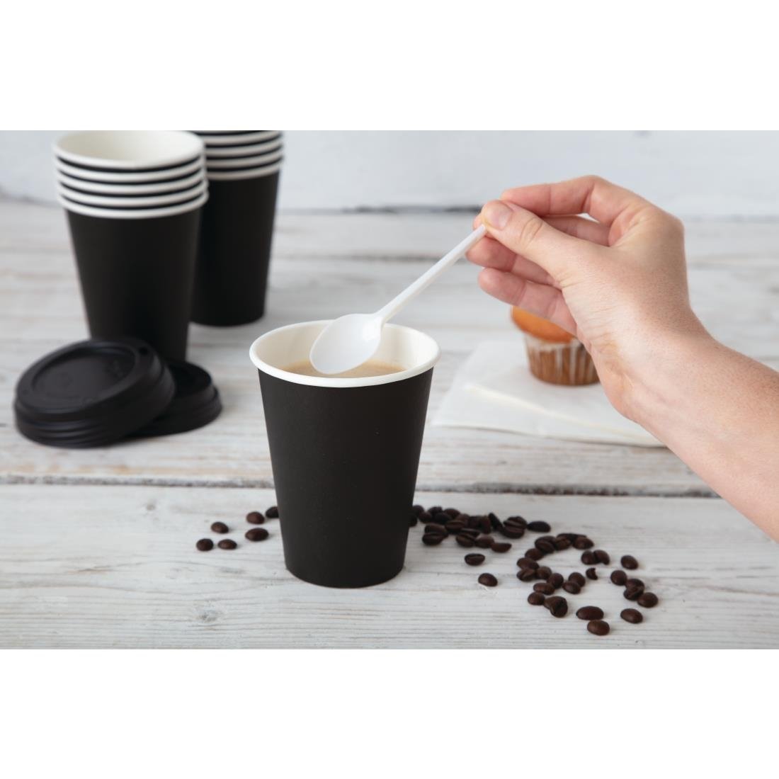 Fiesta Recyclable Coffee Cups Single Wall Black 340ml / 12oz (50 Pack)