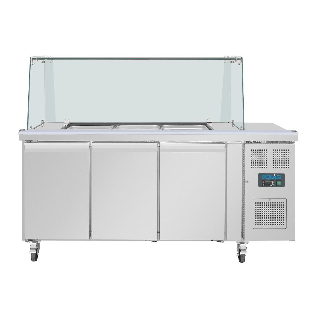 Polar U-Series GN Saladette Counter with Square Sneeze Guard 3 Door
