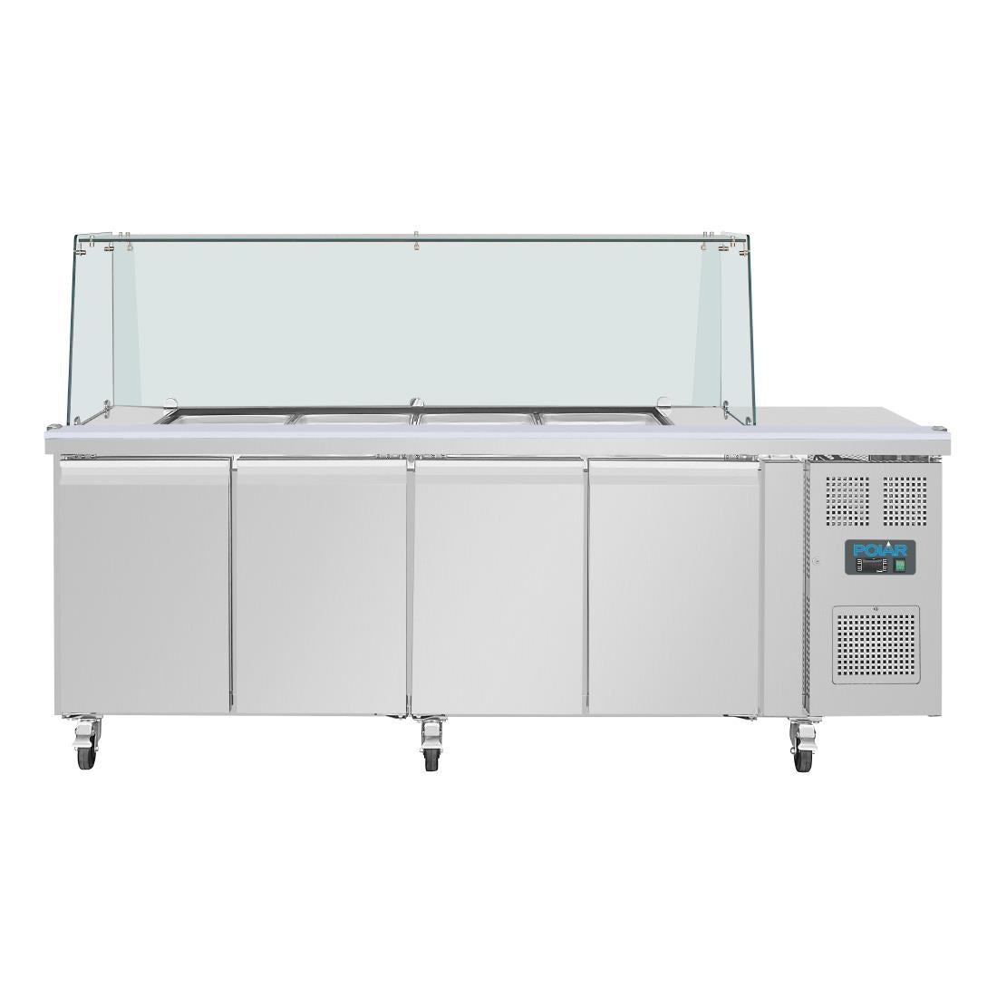 Polar U-Series GN Saladette Counter with Square Sneeze Guard 4 Door