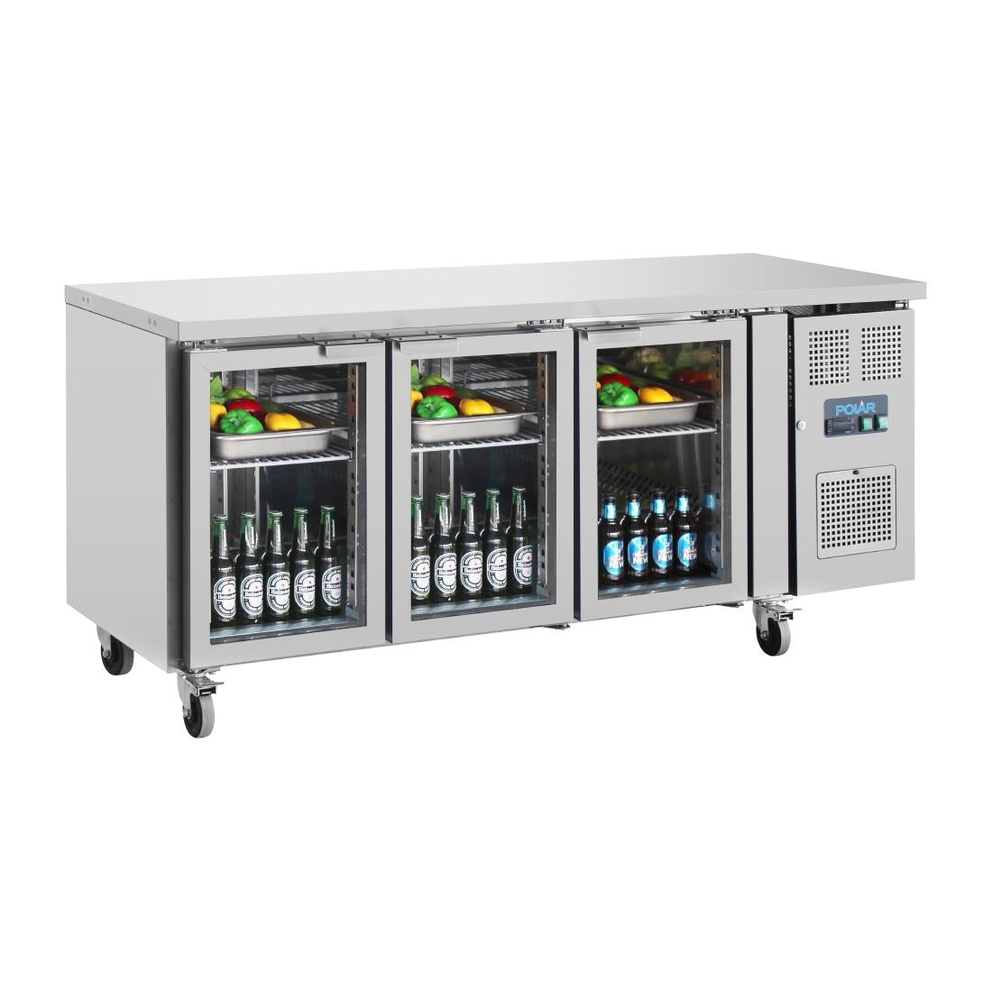 Polar U-Series 3 Door Counter Fridge with Glass Doors