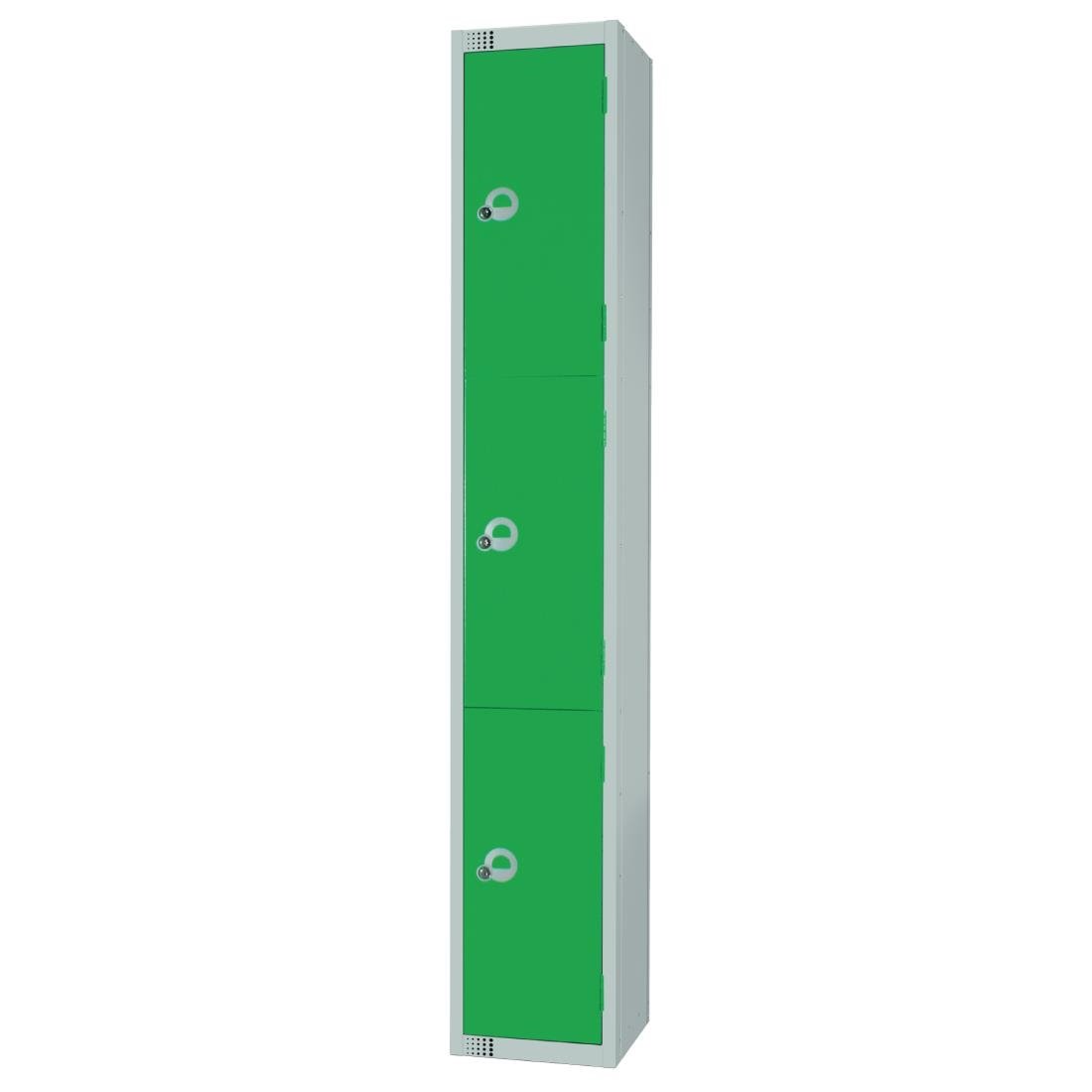 Elite Three Door Coin Return Locker with Sloping Top Green