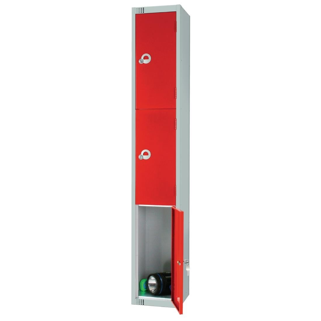 Elite Three Door Coin Return Locker with Sloping Top Red