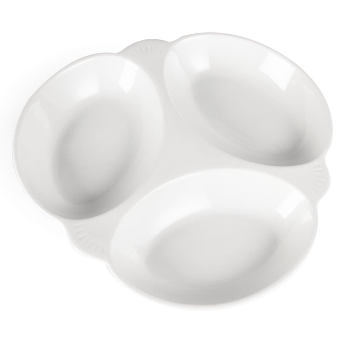 Olympia Whiteware Vegetable Dishes 3 Section 250mm (6 Pack)