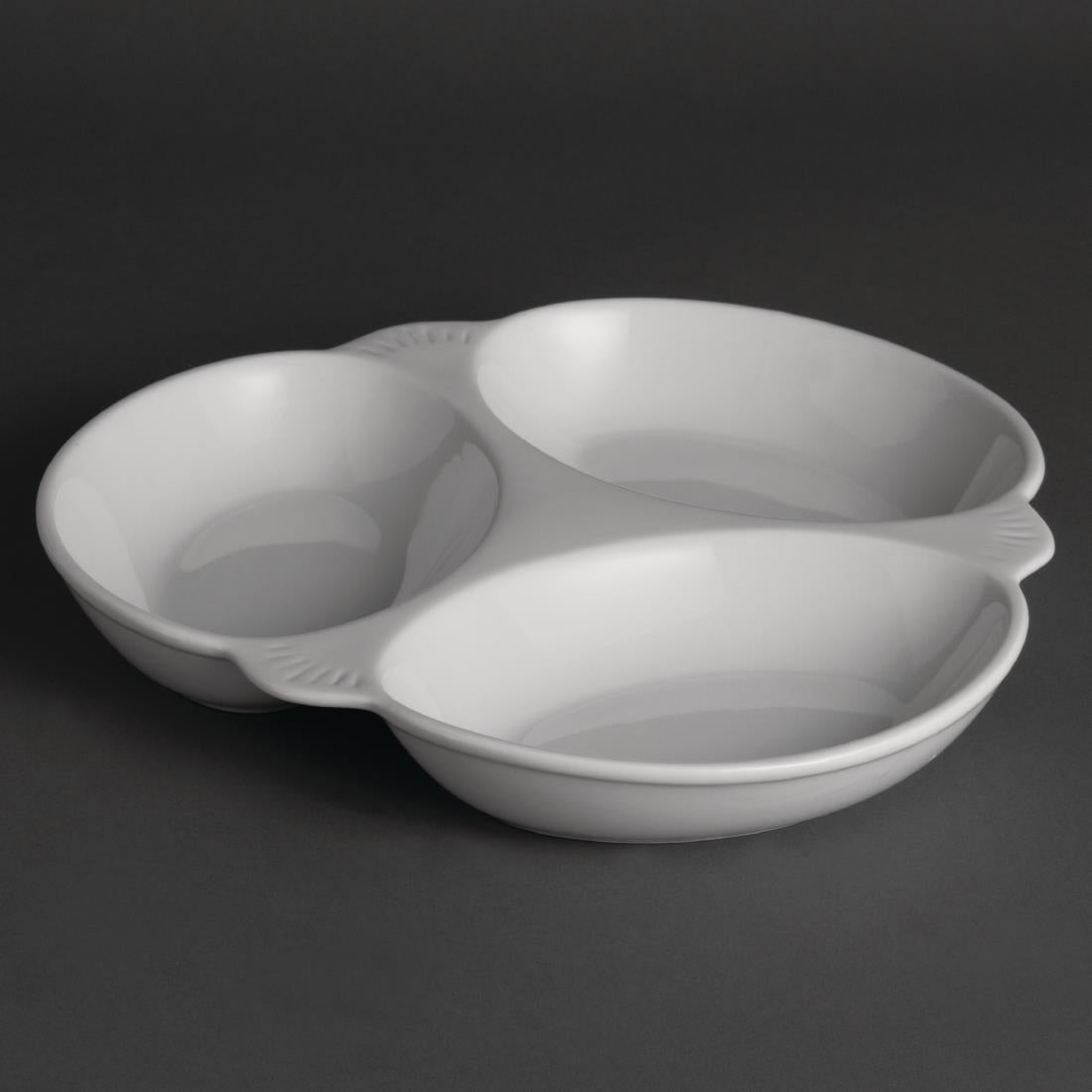 Olympia Whiteware Vegetable Dishes 3 Section 250mm (6 Pack)
