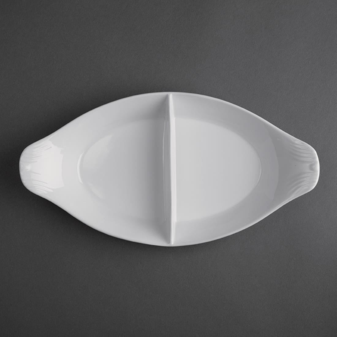 Olympia Whiteware Divided Oval Eared Dishes 295x155mm (6 Pack)