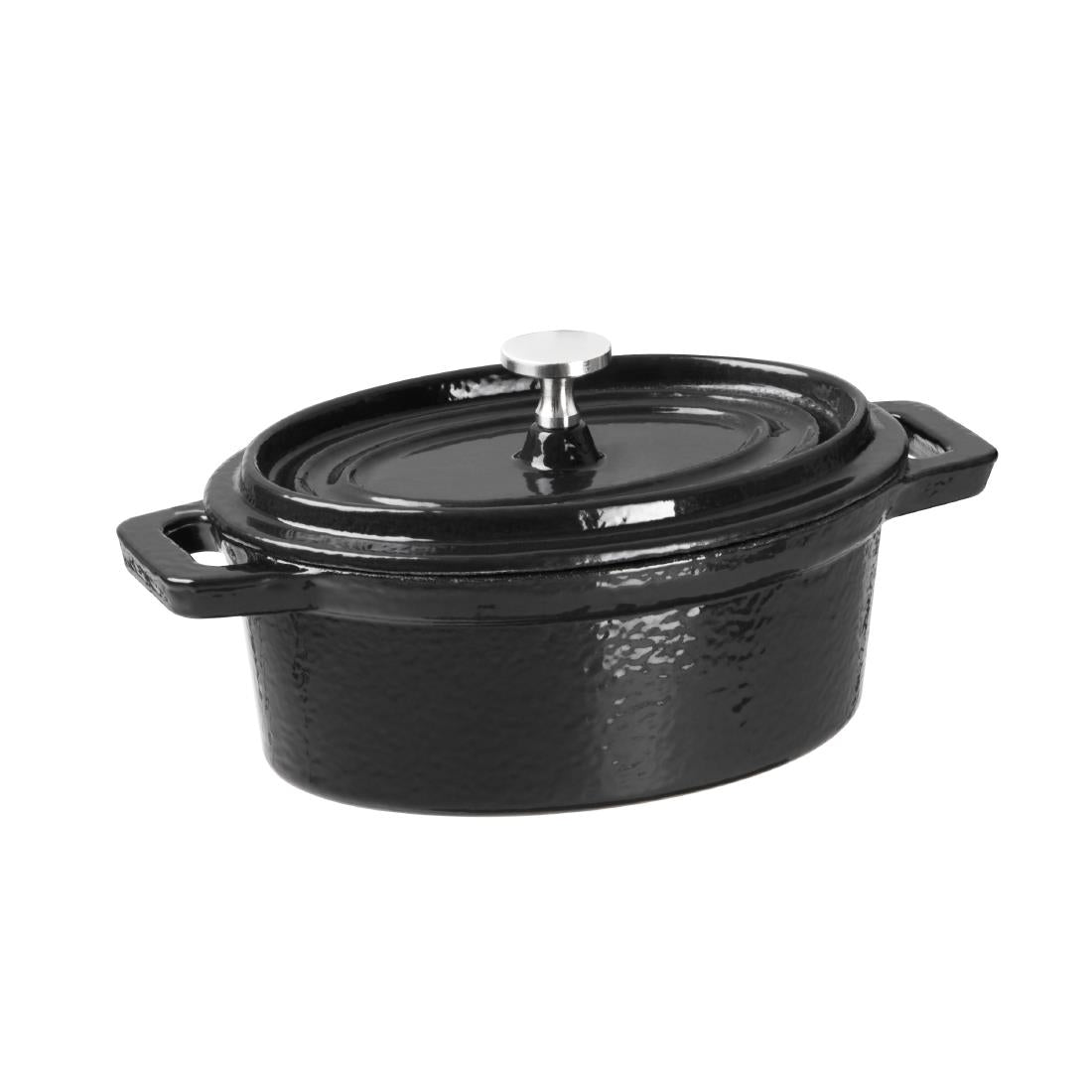 Vogue Cast Iron Oval Mini Pot Black 315ml