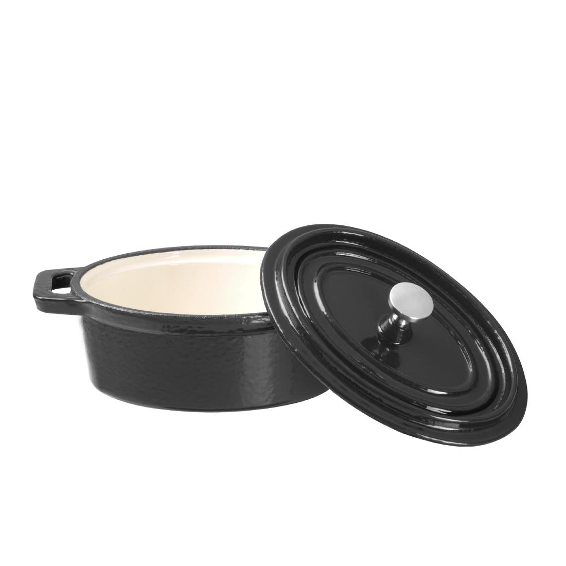 Vogue Cast Iron Oval Mini Pot Black 315ml