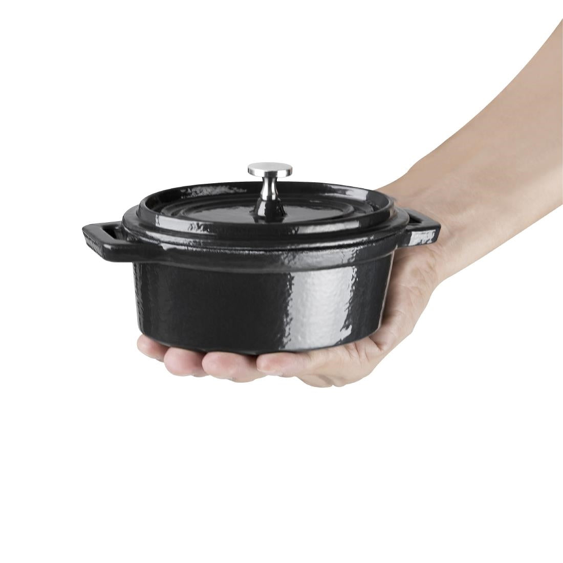 Vogue Cast Iron Oval Mini Pot Black 315ml