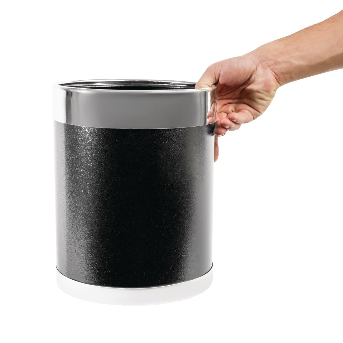 Bolero Waste Paper Bin Black with Silver Rim 10.2Ltr