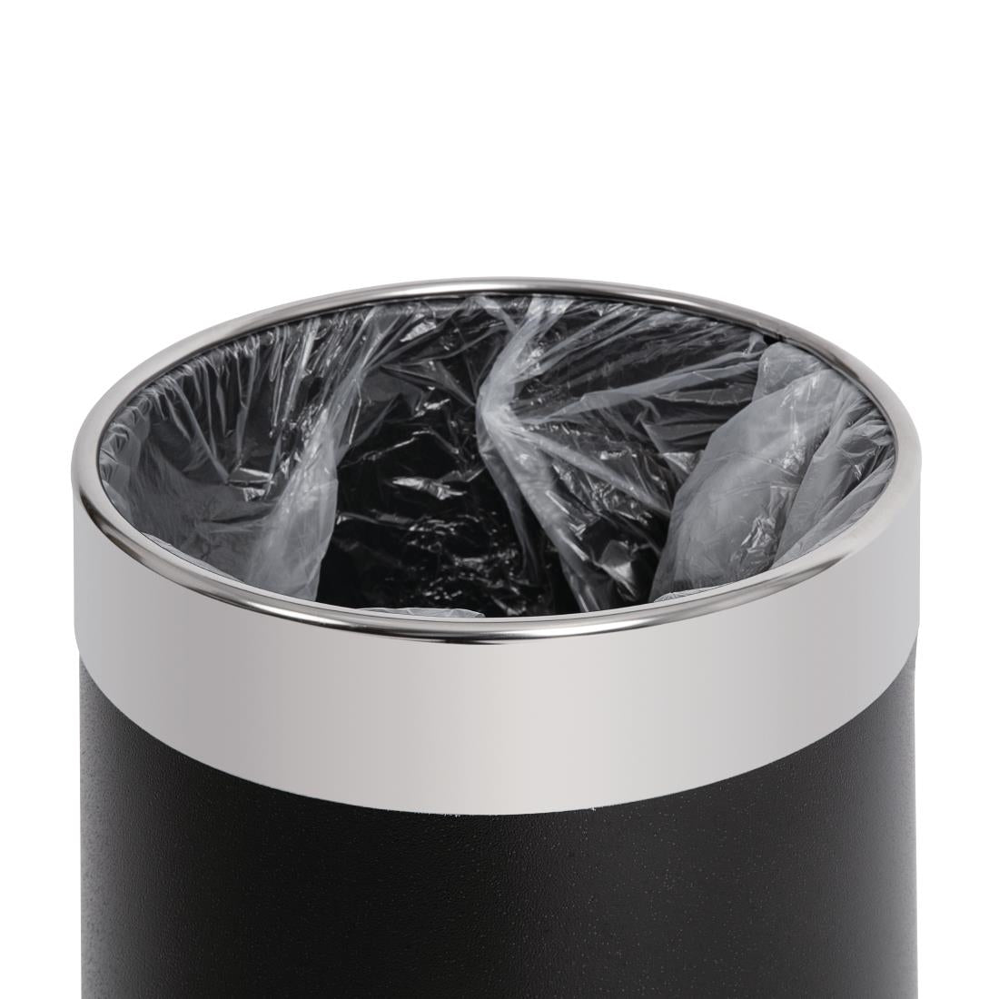 Bolero Waste Paper Bin Black with Silver Rim 10.2Ltr