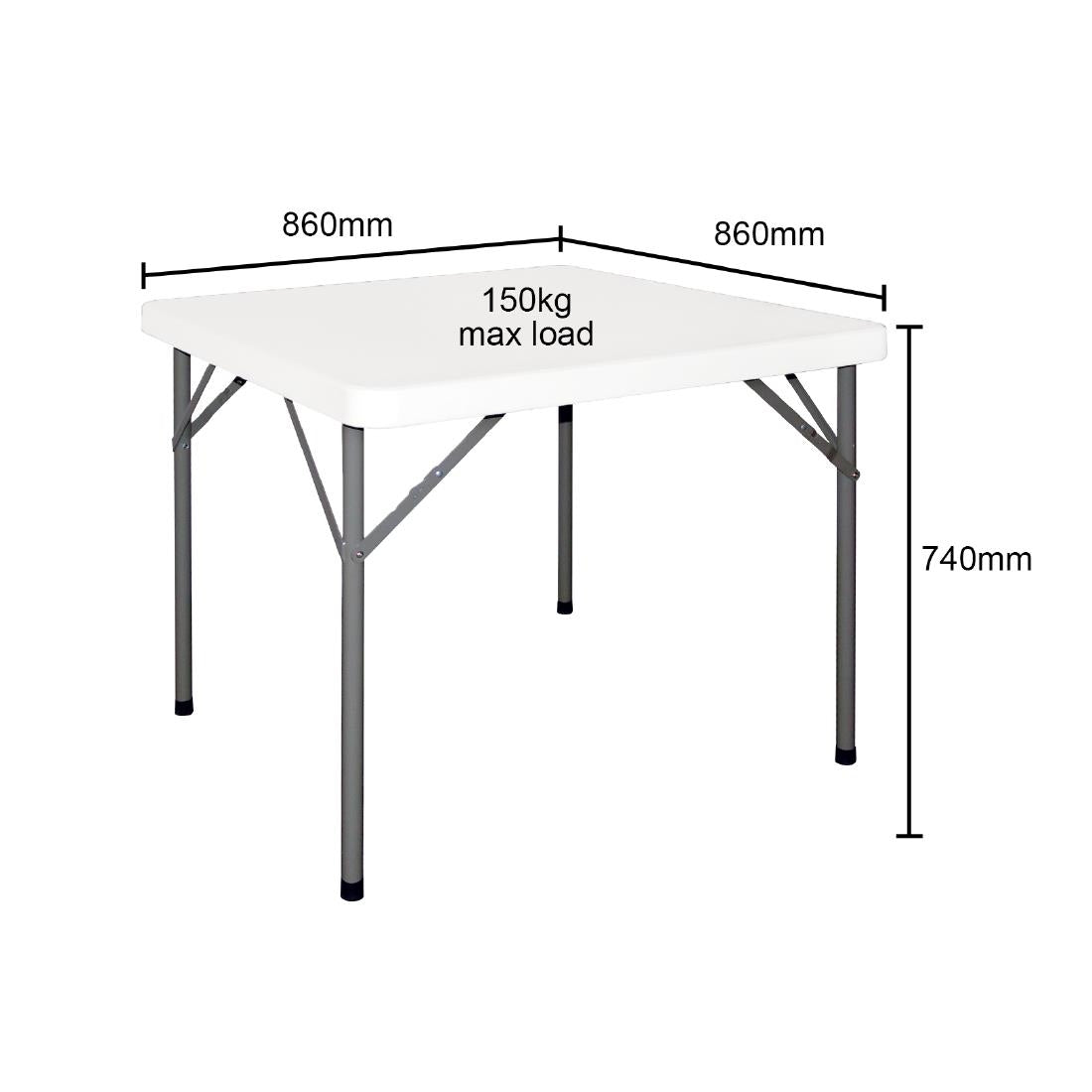 Bolero HDPE Square Folding Table 3ft White