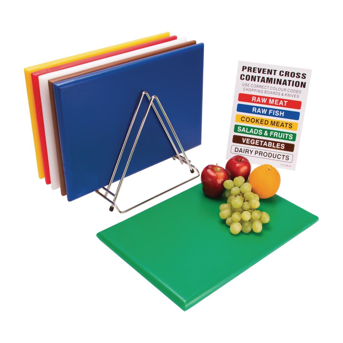 Hygiplas High Density 6-Piece Chopping Board Set with Rack 455x305x24mm