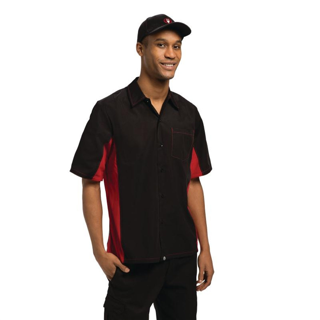 Chef Works Unisex Contrast Shirt Black & Red M