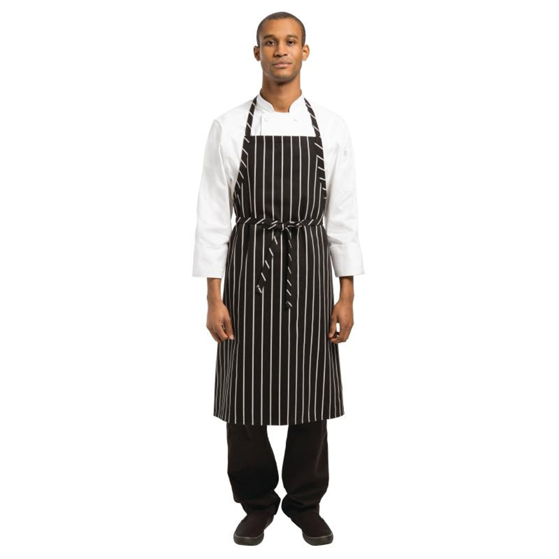 Chef Works Premium Butchers Stripe Bib Apron Black/White