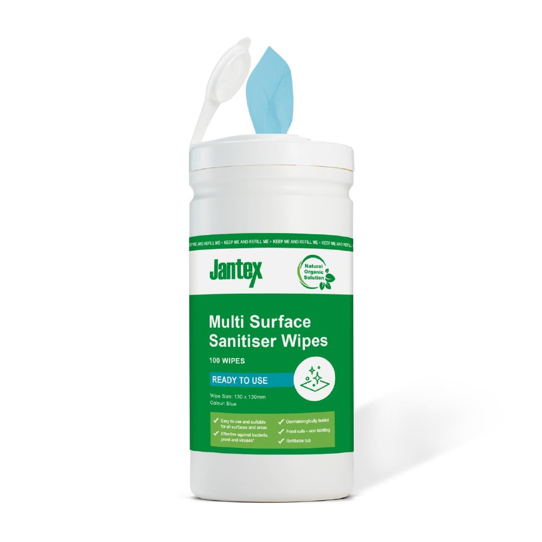 Jantex Green Probe Sanitiser Wipes Starter Tub 130mm (100 Pack)