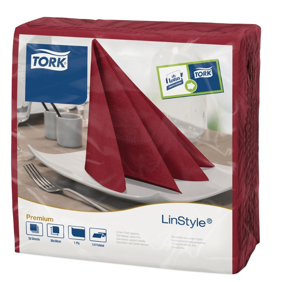 Tork Premium Linstyle Dinner Napkin Burgundy 40x40cm 1/4 Fold (600 Pack)