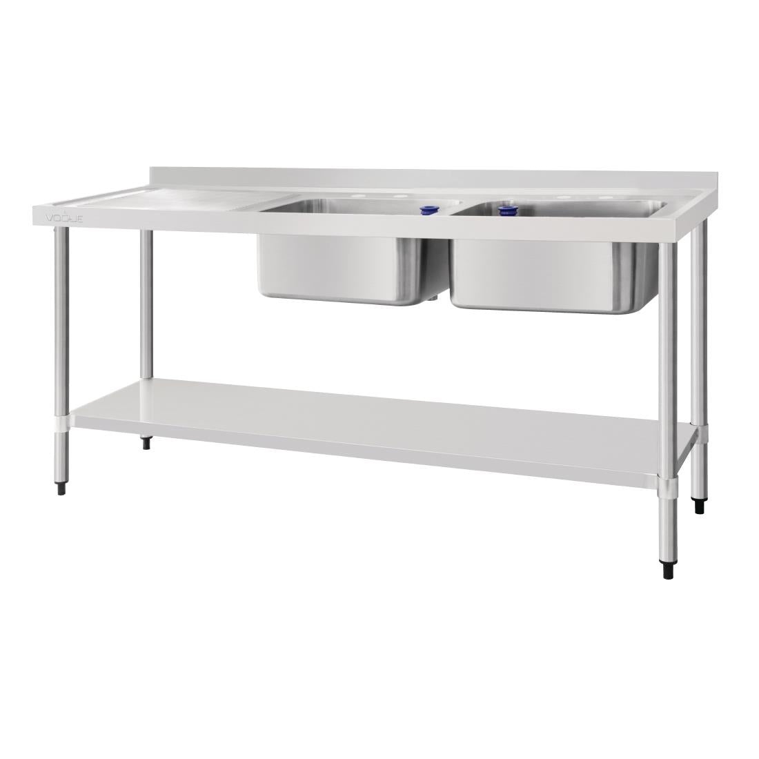 Vogue Double Bowl Sink L/H Drainer St/St - 1800x600mm 70 3/4x23 5/8"