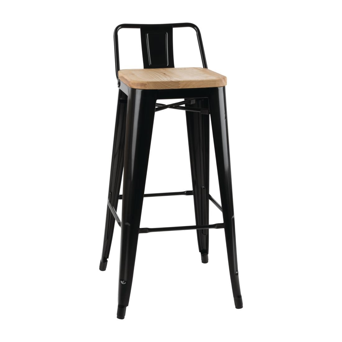 Bolero Bistro Backrest High Stools with Wooden Seat Pad Black (4 Pack)