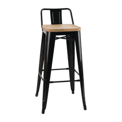 Bolero Bistro Backrest High Stools with Wooden Seat Pad Black (4 Pack)