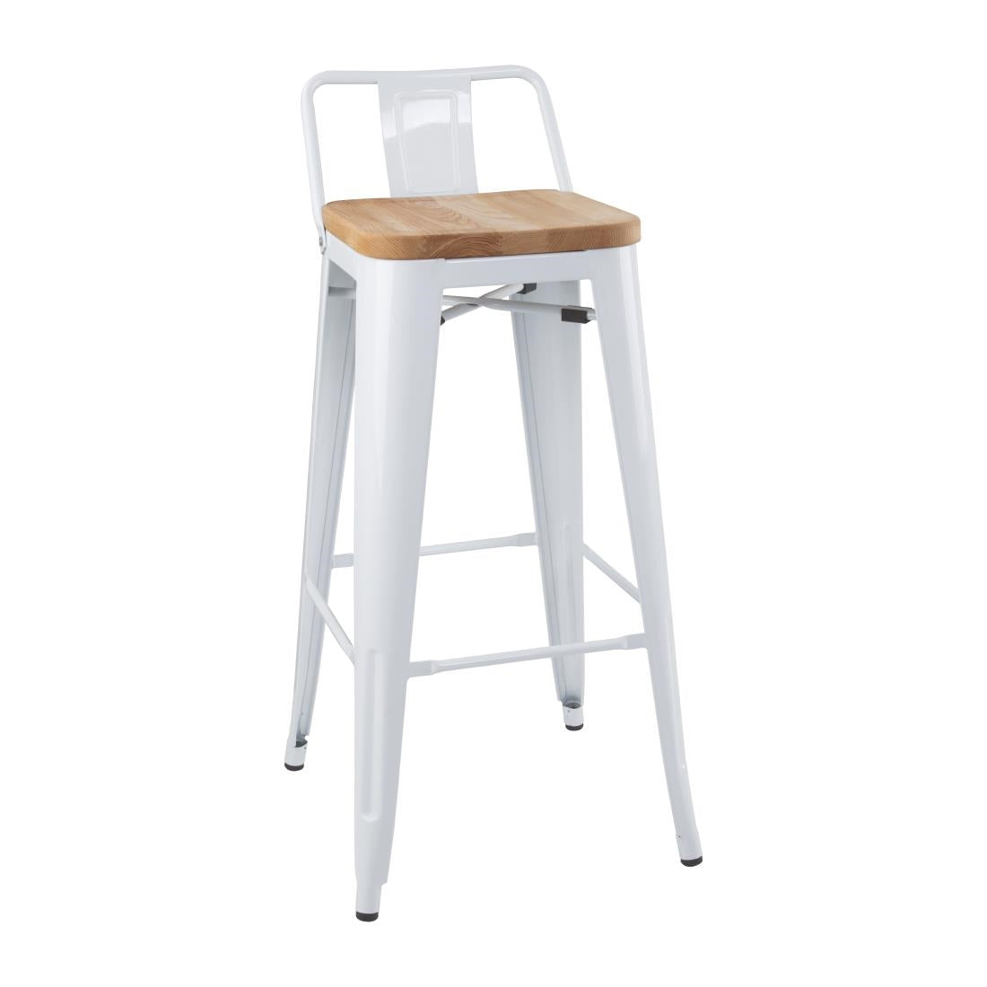 Bolero Bistro Backrest High Stools with Wooden Seat Pad White (4 Pack)