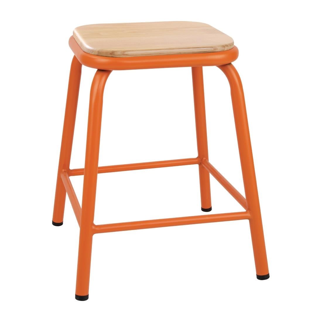 Bolero Cantina Low Stools with Wooden Seat Pad Orange (4 Pack)