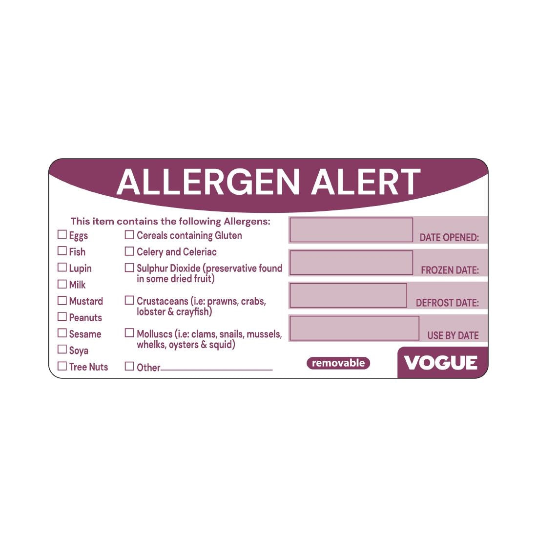 Hygiplas Removable Allergen Alert Food Labels (250 Pack)