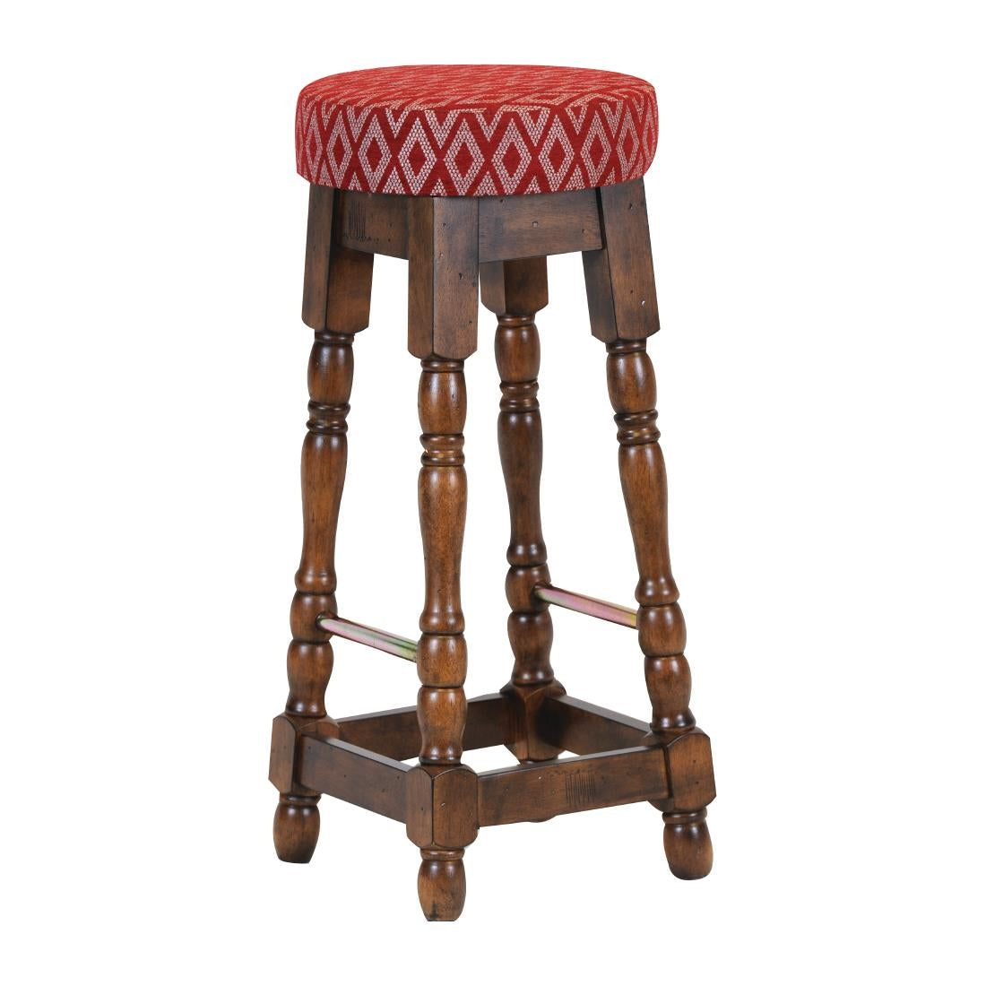 Classic Rubber Wood High Bar Stool with Red Diamond Seat (2 Pack)