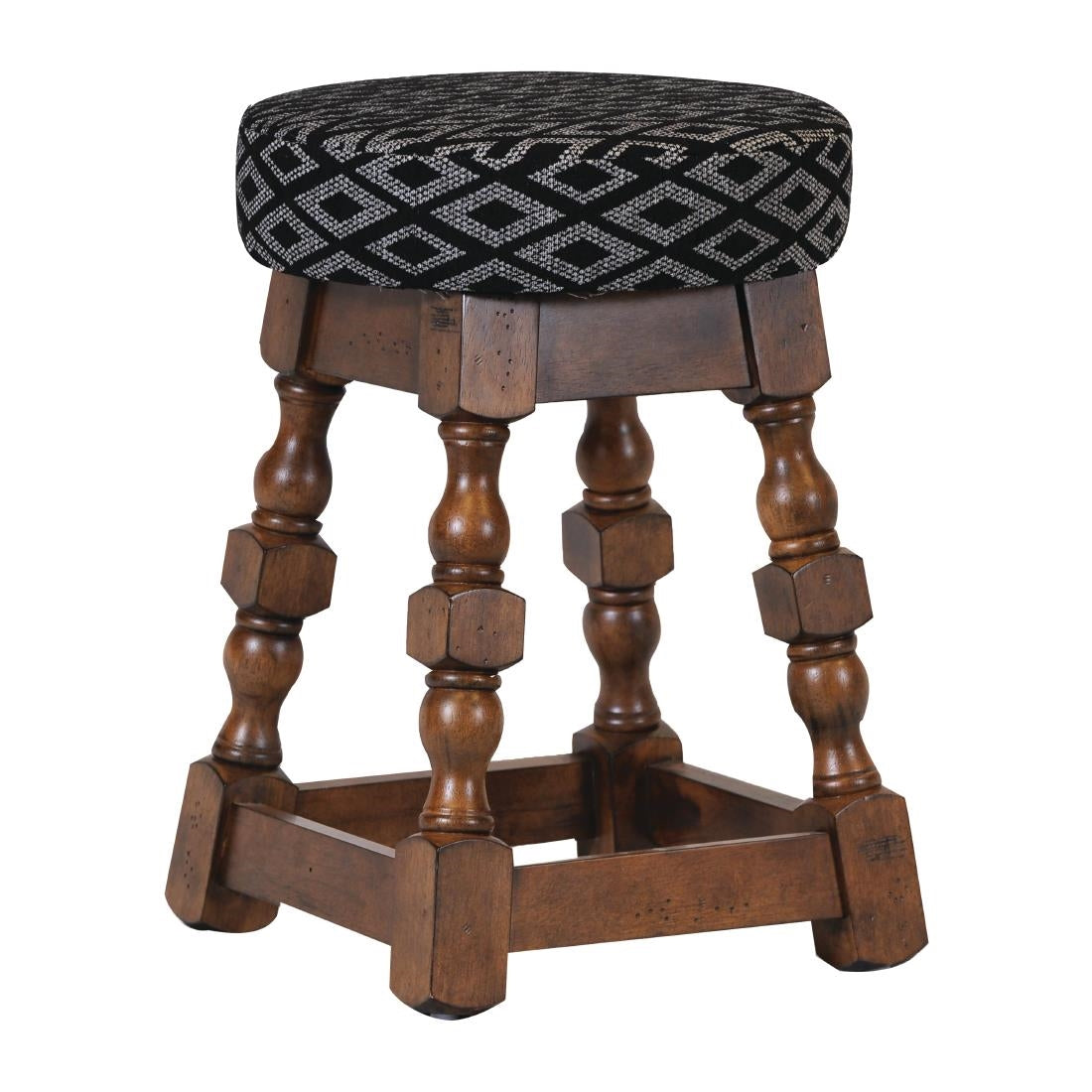 Classic Rubber Wood Low Bar Stool with Black Diamond Seat (2 Pack)