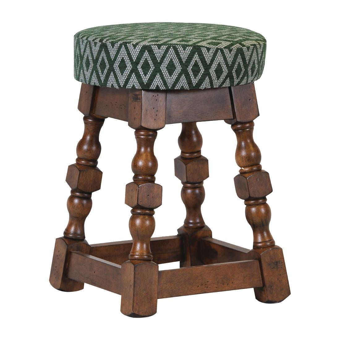 Classic Rubber Wood Low Bar Stool with Green Diamond Seat (2 Pack)