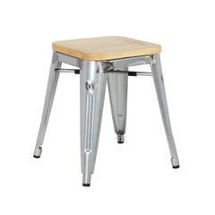 Bolero Bistro Low Stools with Wooden Seat Pad Galvanised Steel (4 pack)