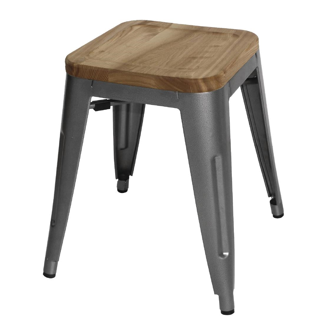 Bolero Bistro Low Stools with Wooden Seat Pad Gun Metal (4 Pack)