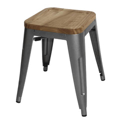 Bolero Bistro Low Stools with Wooden Seat Pad Gun Metal (4 Pack)