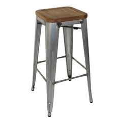 Bolero Bistro High Stools with Wooden Seat Pad Galvanised Steel (4 Pack)