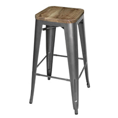 Bolero Bistro High Stools with Wooden Seat Pad Gun Metal (4 Pack)