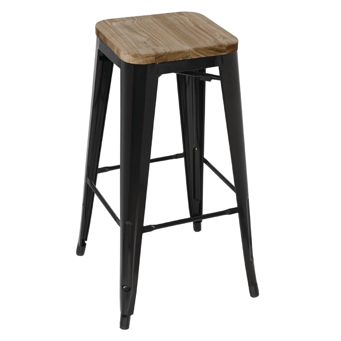 Bolero Bistro High Stools with Wooden Seat Pad Black (4 Pack)