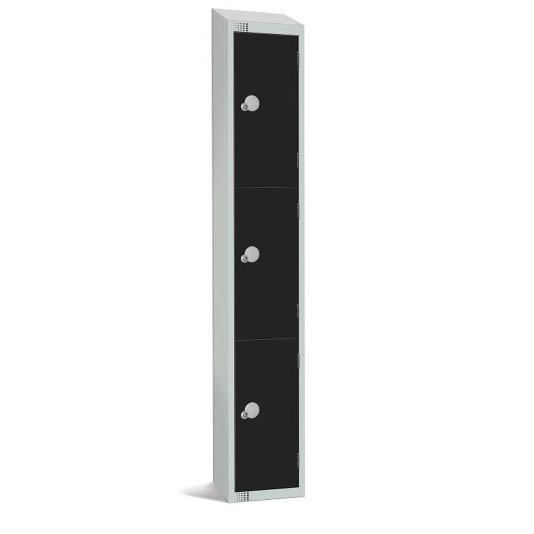 Elite Three Door Coin Return Locker with Sloping Top Black