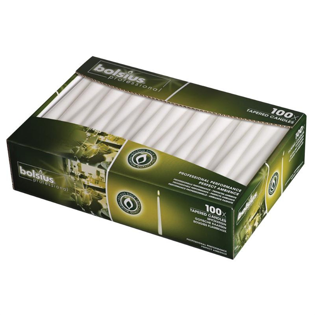 Bolsius Tapered White 10" Candles (100 Pack)